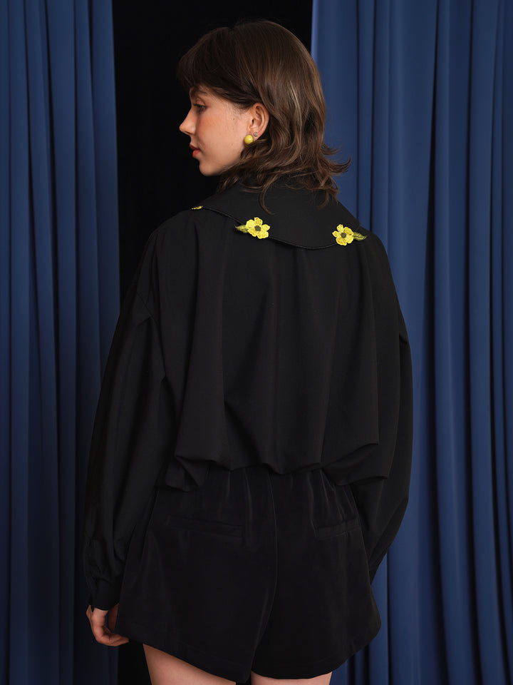 Forest Whisper Embroidered Jacket - Retro Squirrel & Flower Off-Shoulder Niche Top