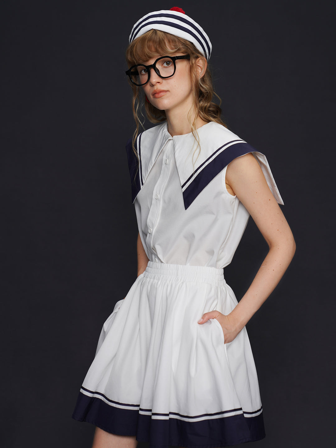 Sailor Chic Naval Style Sleeveless Set - Retro Niche Design Summer Top & Vest