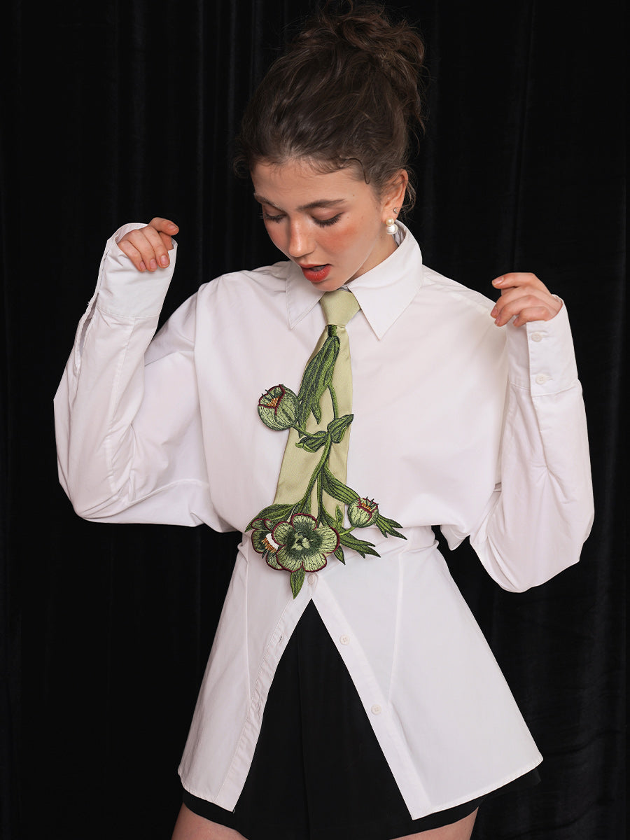 Original Heavy Industry Embroidered Plant Tie Non Knotting Shirt Accessories Designer's Niche Match