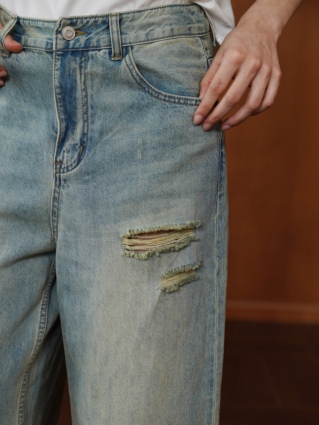 26 vintage American-style washed denim jeans for women, straight-cut wide-leg slim-fitting long pants, summer casual pants