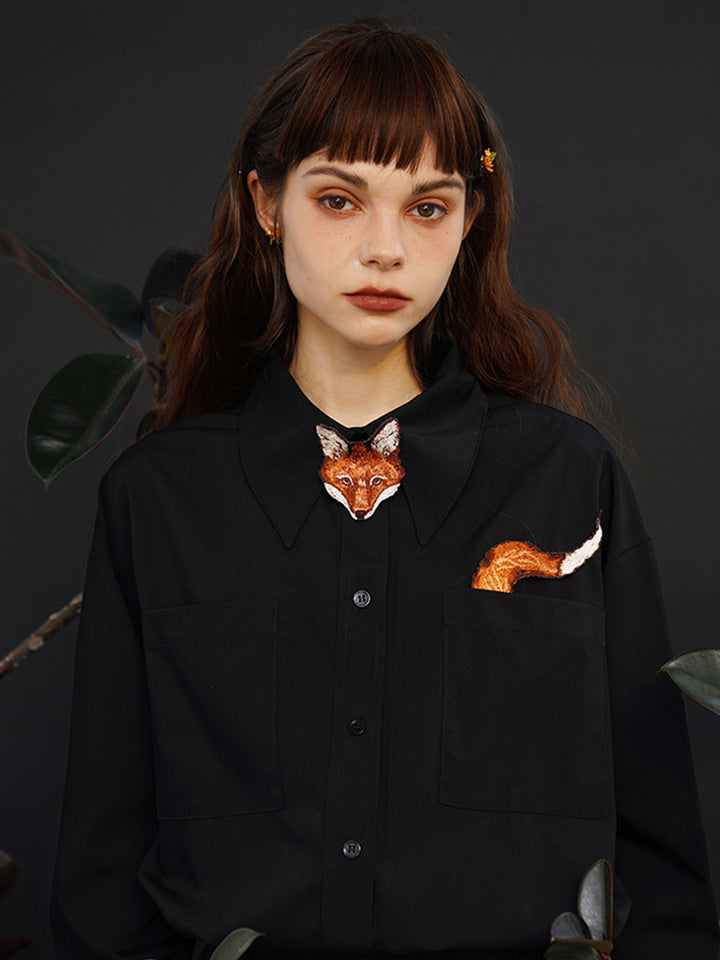 Unisex "Artisanal Fun" Embroidered Shirt - Retro Cotton Couple's Blouse