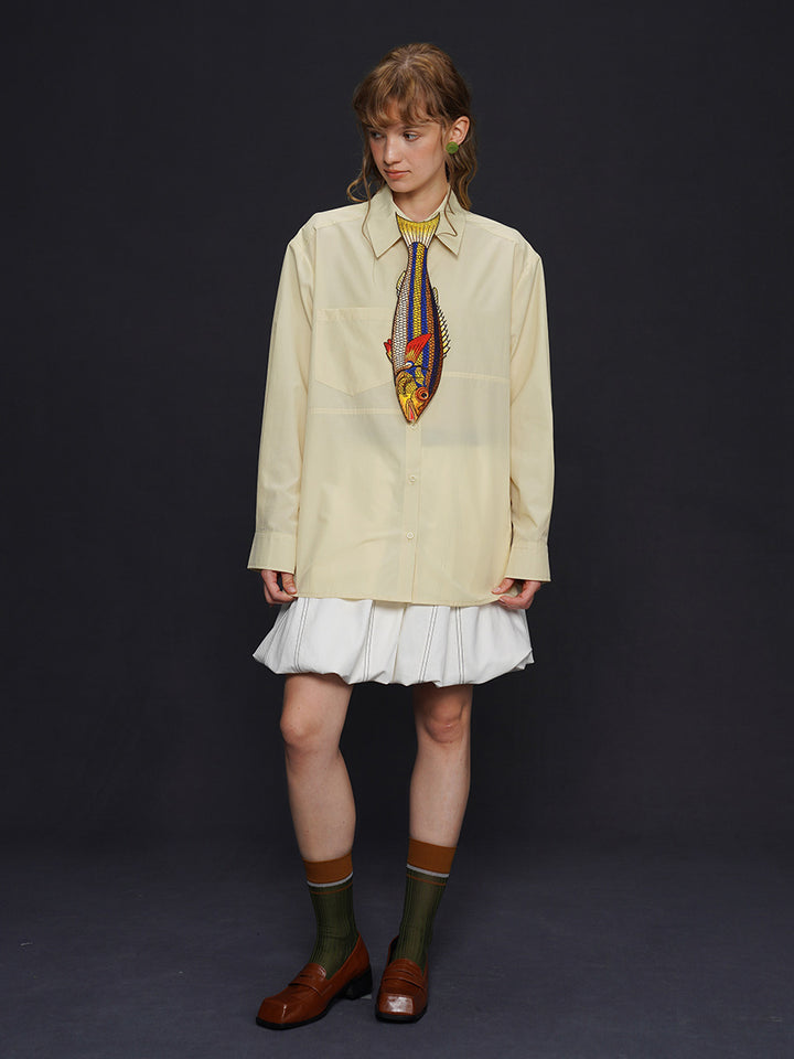 Original design: Embroidered fish series tie, retro and niche design, tie, women's personalized accessory