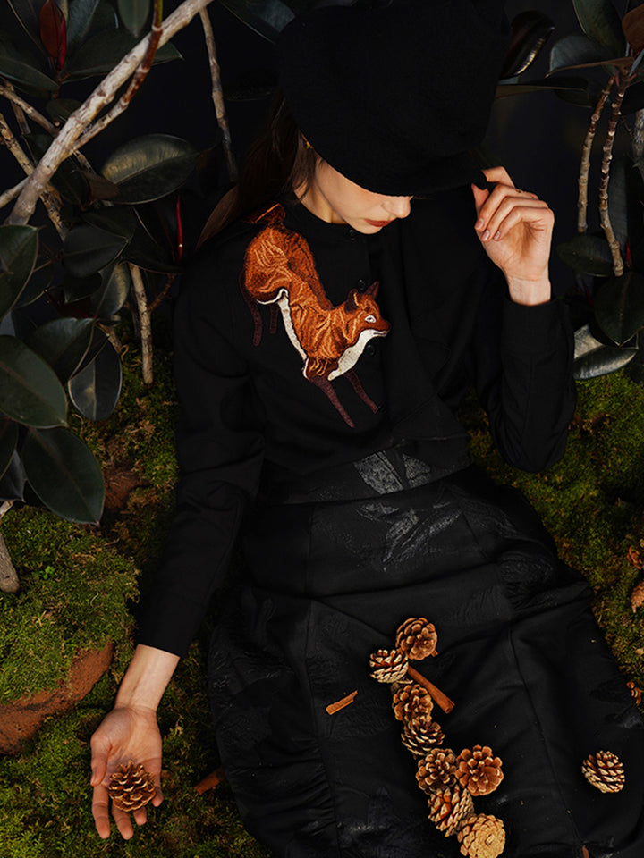 Fox Story  Heavy Embroidered Shirt - Retro Ruffle Wave Blouse for Women