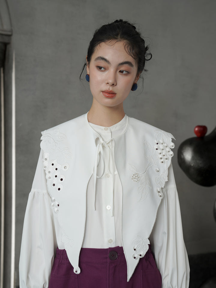 French Artistic Grape Vine Embroidered Detachable Collar | Vintage Capelet Accessory