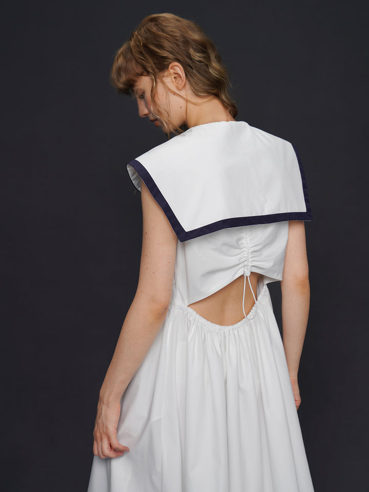 Academy Sailor French Midi Dress - Retro Navy Style Slimming Summer Shirt Dress