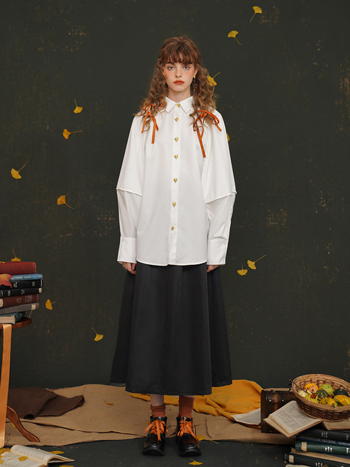 Fox Spirit  Lantern Sleeve Shirt - Heavy Embroidered Vintage White Blouse