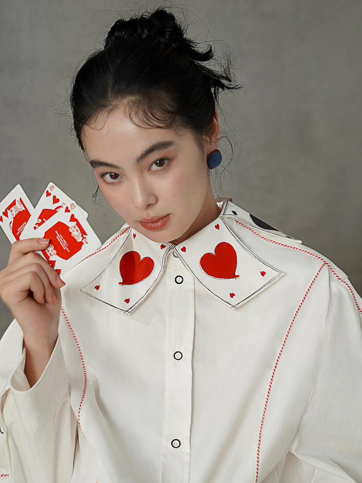 Fantasy Poker Retro Printed Shirt | Unique Sculptural Shaped Collar Top