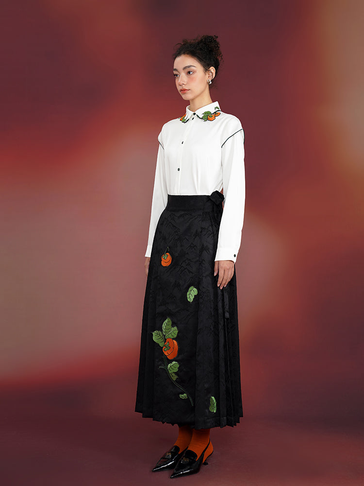 Persimmon Bliss  Cream Blouse - High-End New Chinese Retro Embroidered Top