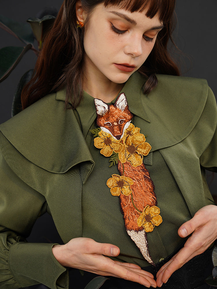 "Fox Tail" Embroidered Necktie - Vintage Flower Knot-Free Tie