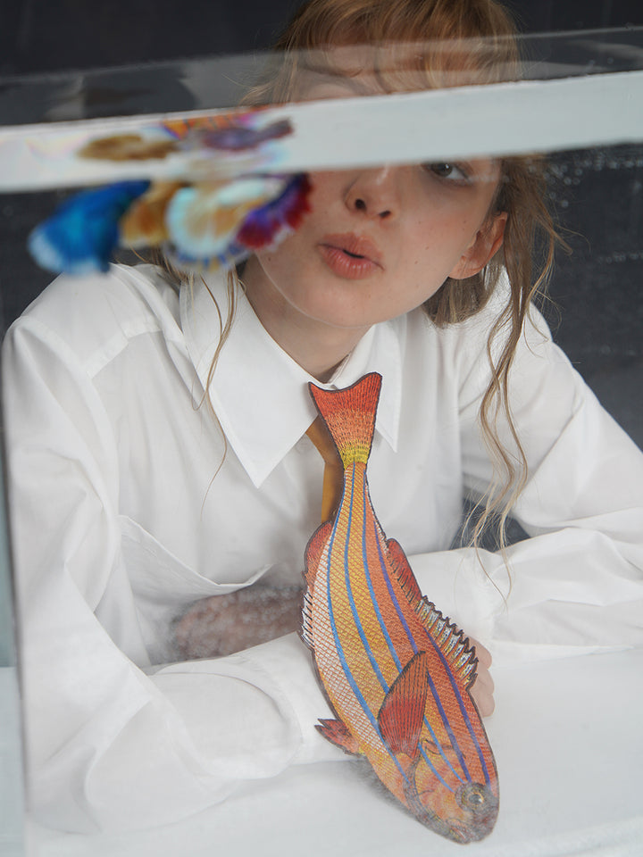 Original design: Embroidered fish series tie, retro and niche design, tie, women's personalized accessory