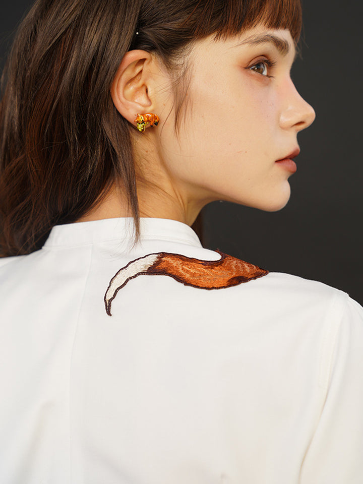 Fox Story  Heavy Embroidered Shirt - Retro Ruffle Wave Blouse for Women