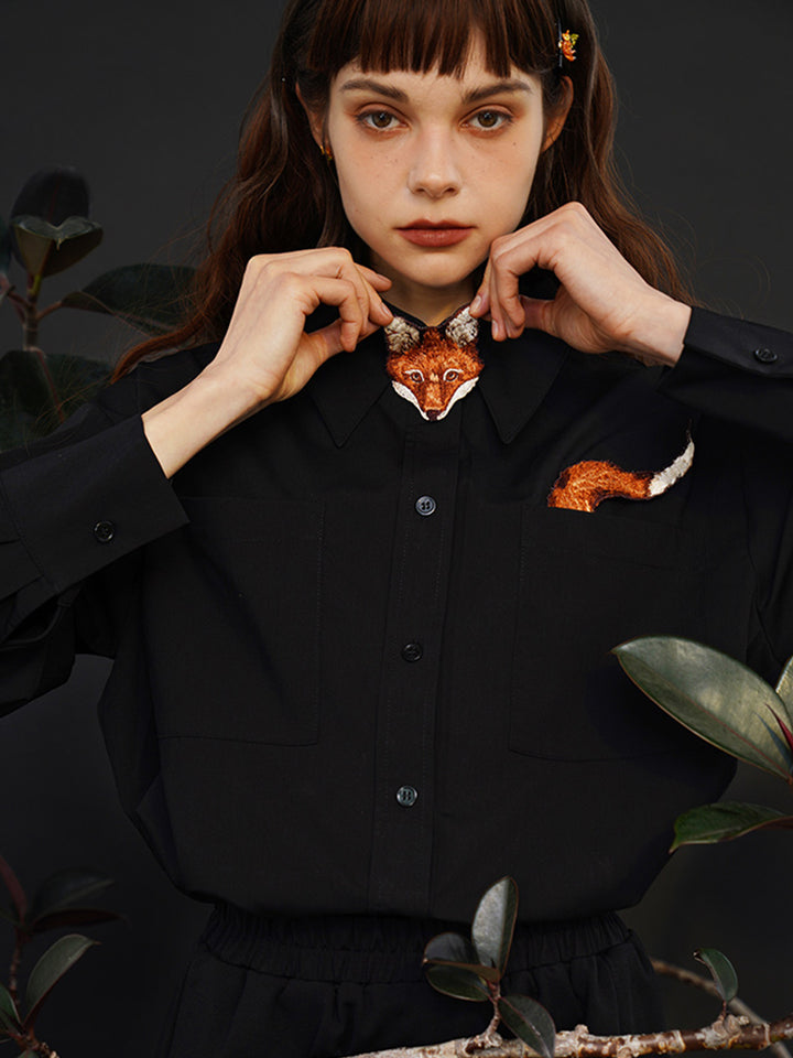 Unisex "Artisanal Fun" Embroidered Shirt - Retro Cotton Couple's Blouse