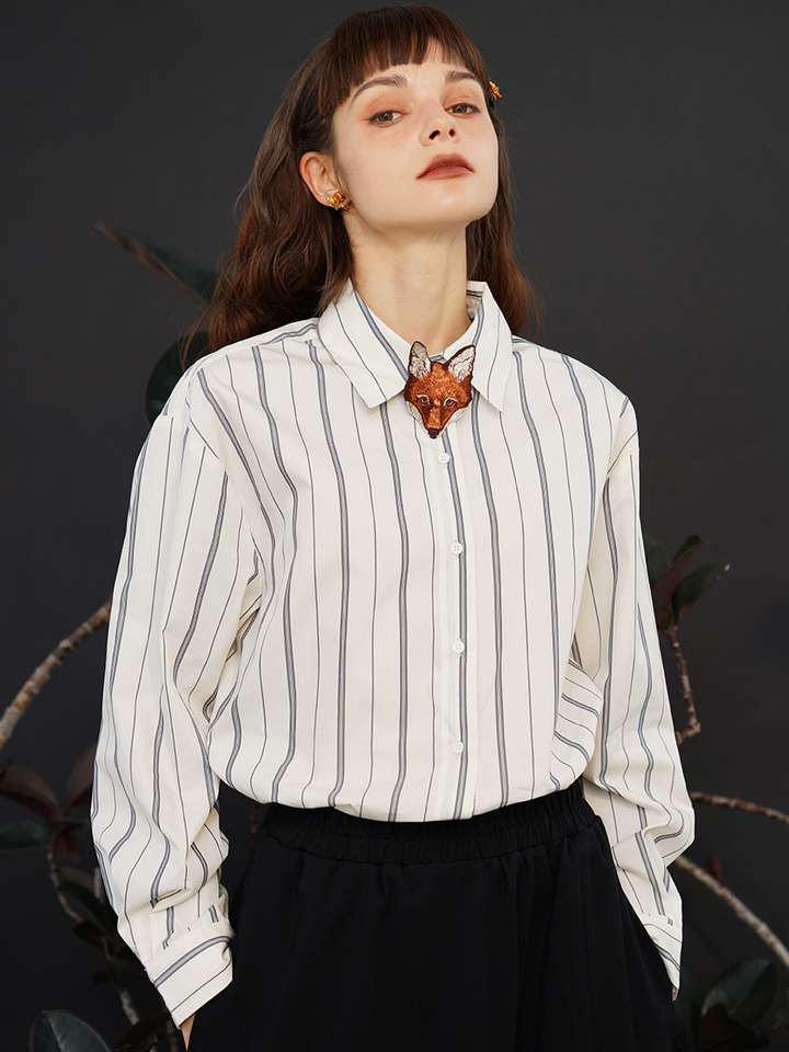 Original retro embroidered bow tie for women, delicate fox head shirt accessories, niche design, couple pairing