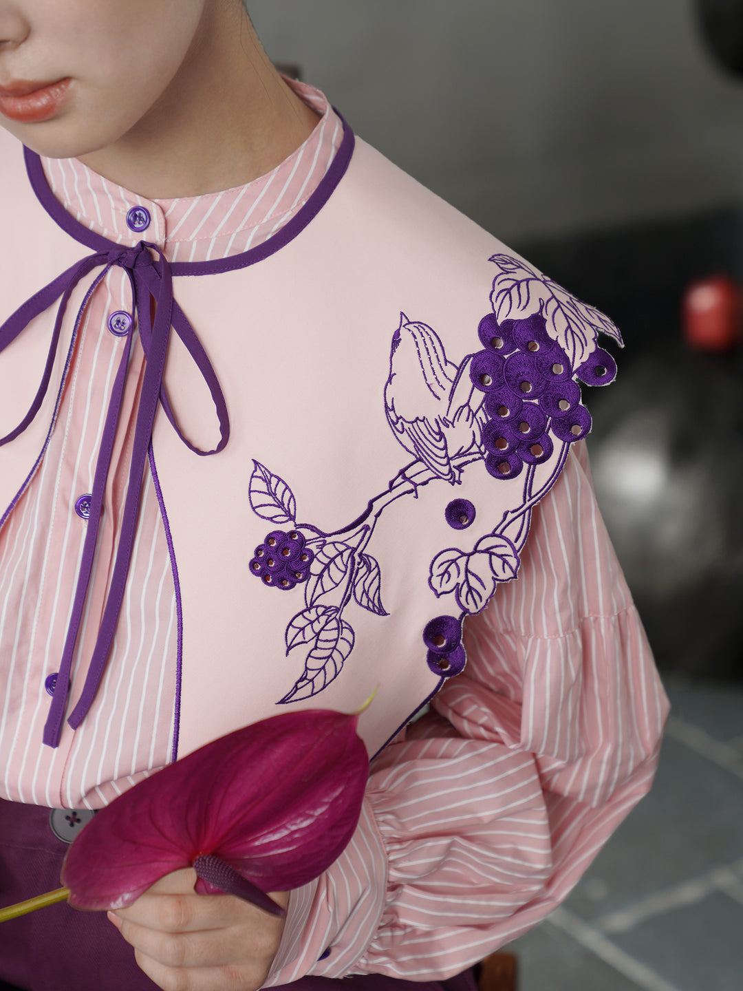 French Artistic Grape Vine Embroidered Detachable Collar | Vintage Capelet Accessory