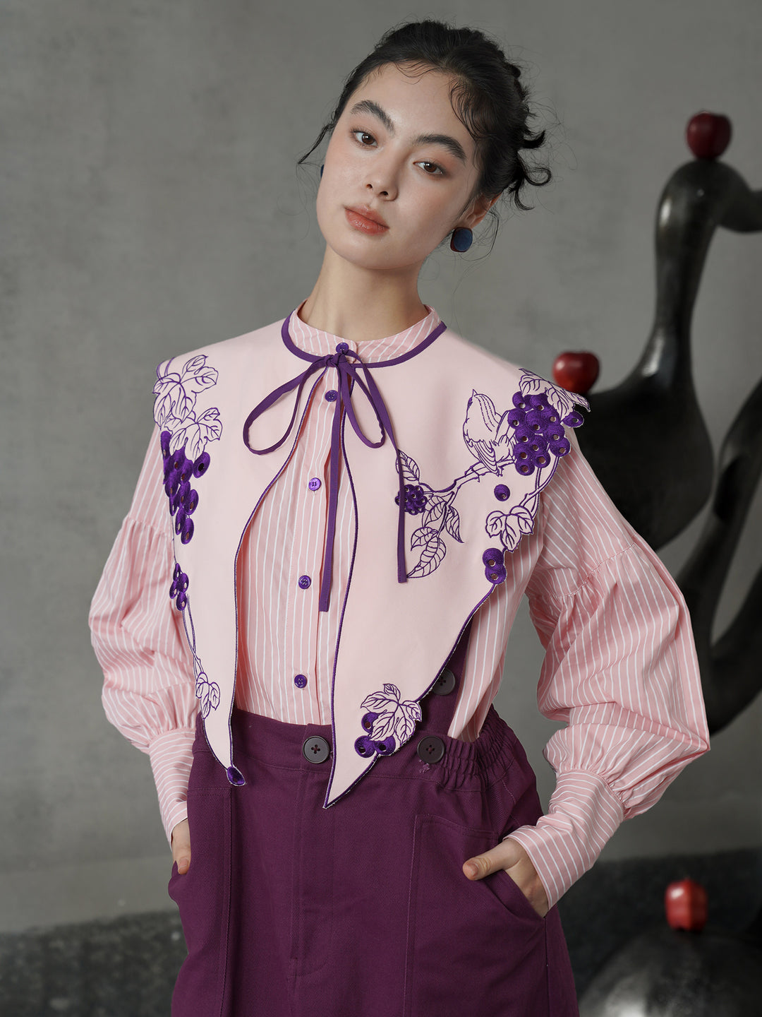 French Artistic Grape Vine Embroidered Detachable Collar | Vintage Capelet Accessory