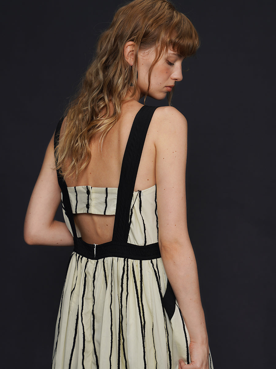 Original dress dress with camisole, retro striped dress, summer layered long dress, V-neck design feeling dress