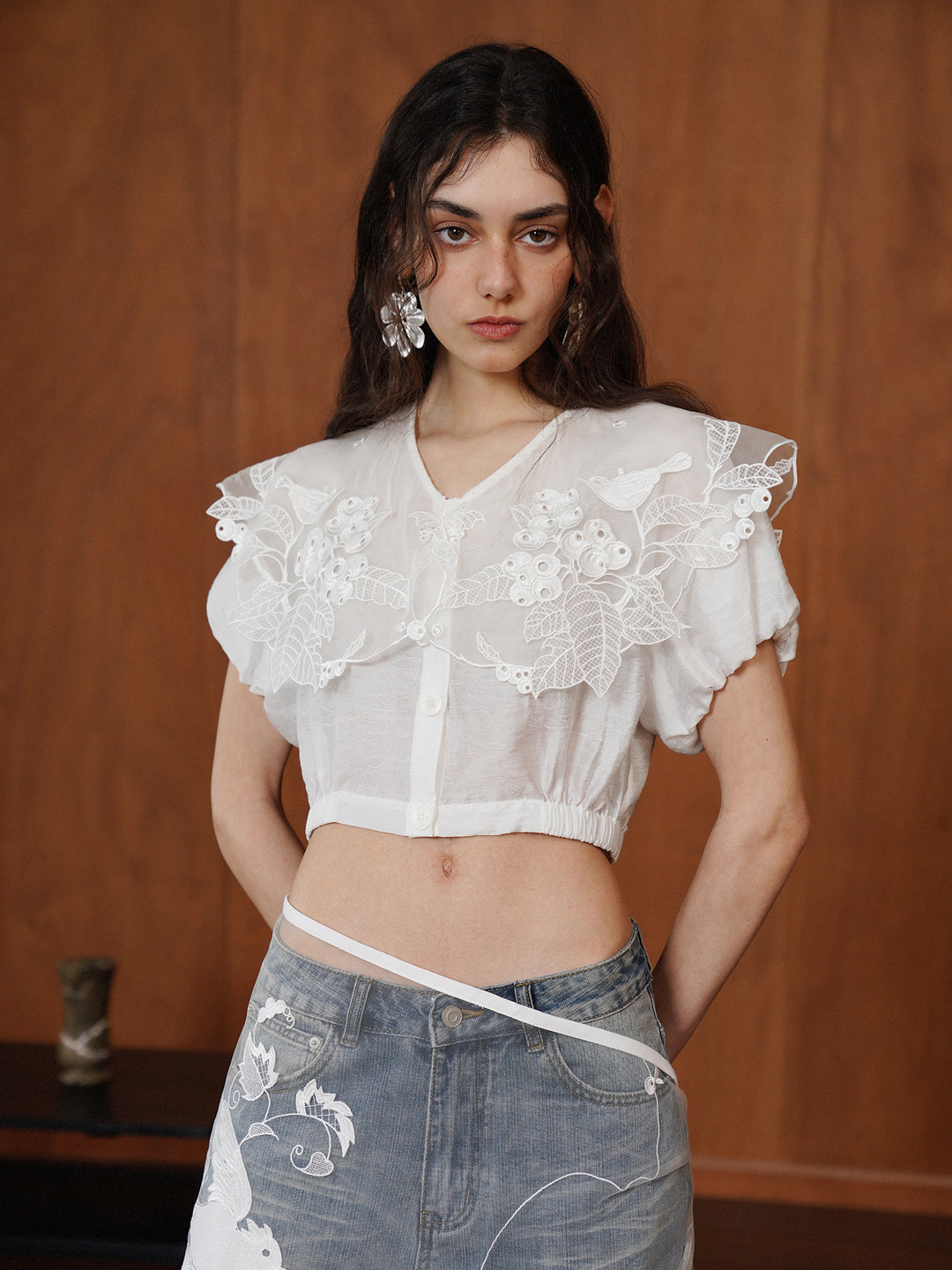 French Vintage Intricate Embroidered Lace Shirt