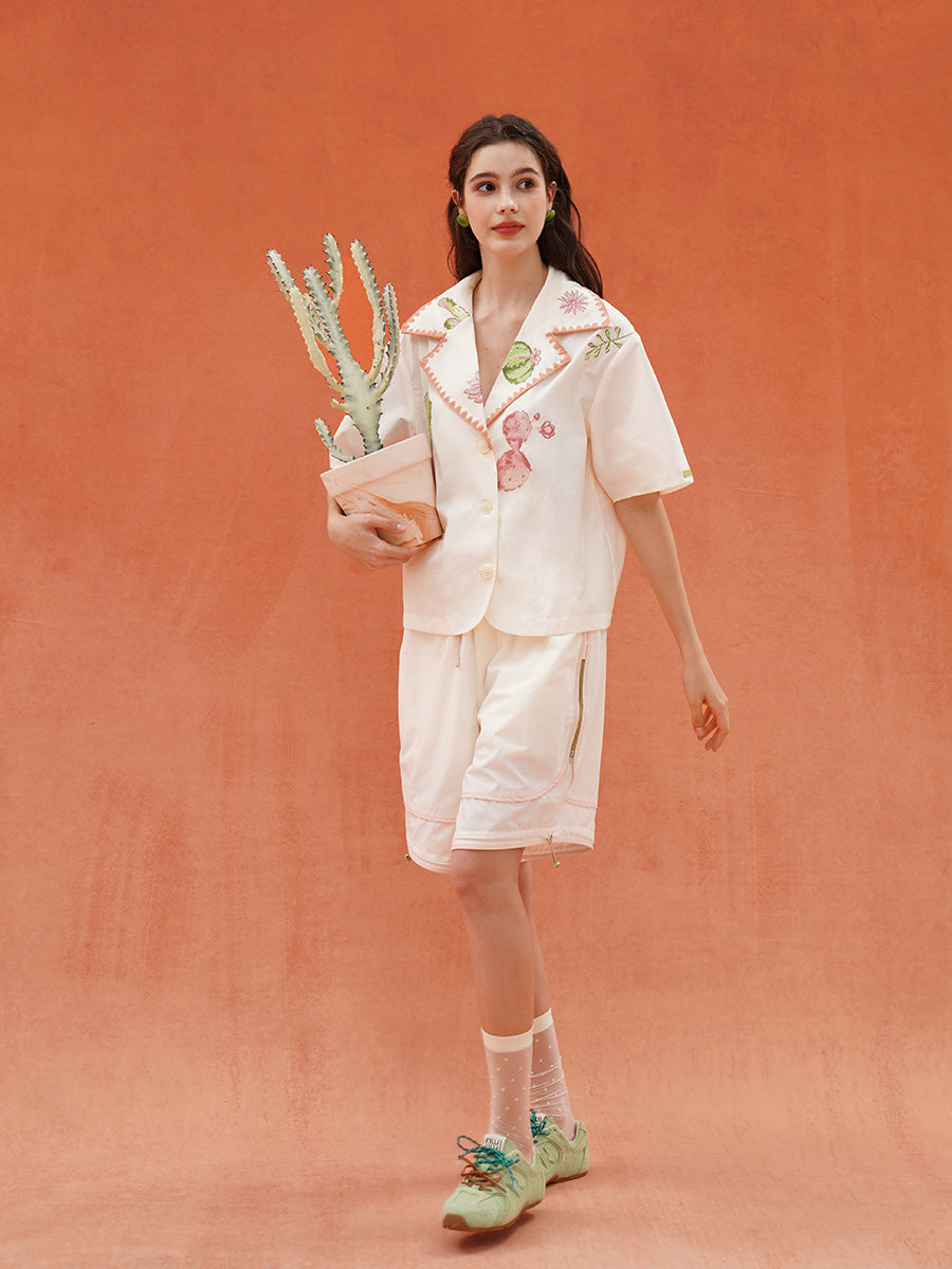 Original light retro summer sports style niche shirt cactus outdoor top quick drying American embroidery women