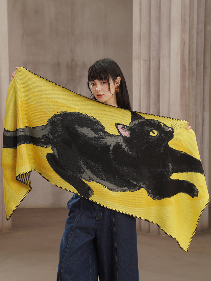 Camoooni Original autumn and winter soft black cat shawl knitted animal scarf gift thickened wool blend skin friendly