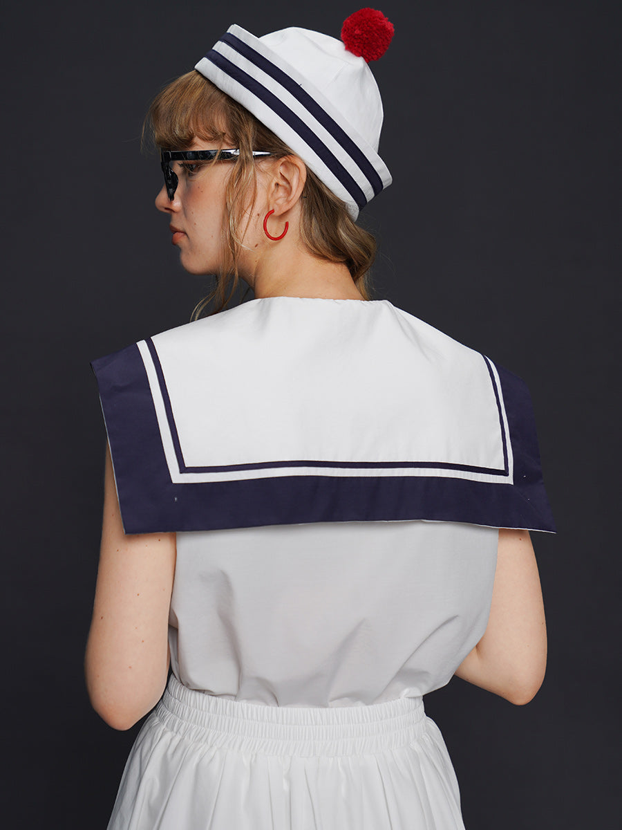 Original naval style suit for women's clothing, pure desire style sleeveless top, summer shirt matching, design sense, niche