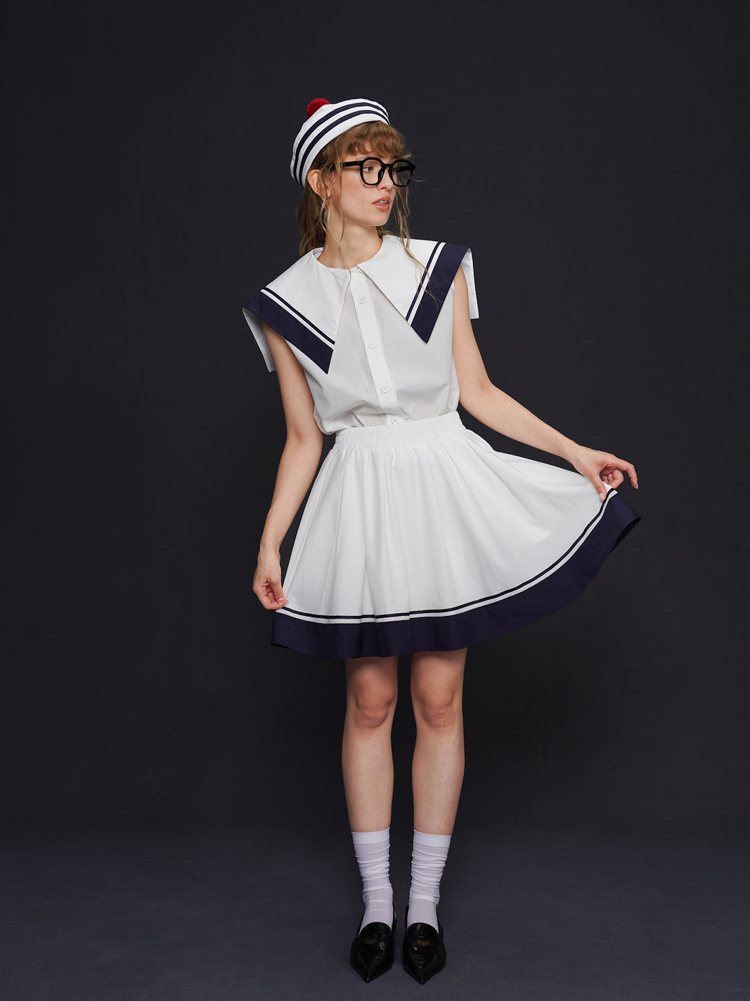 Sailor Chic Naval Style Sleeveless Set - Retro Niche Design Summer Top & Vest