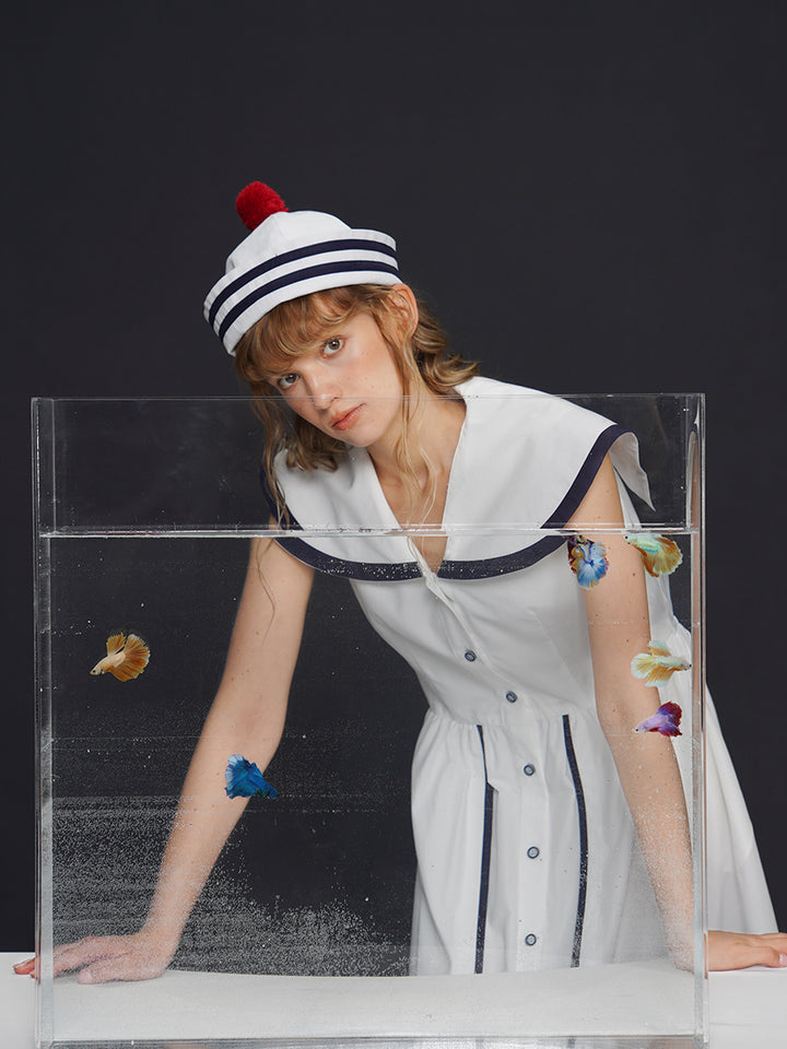 Original Haide Academy niche summer age reducing shirt navy style dress French slimming long skirt for women