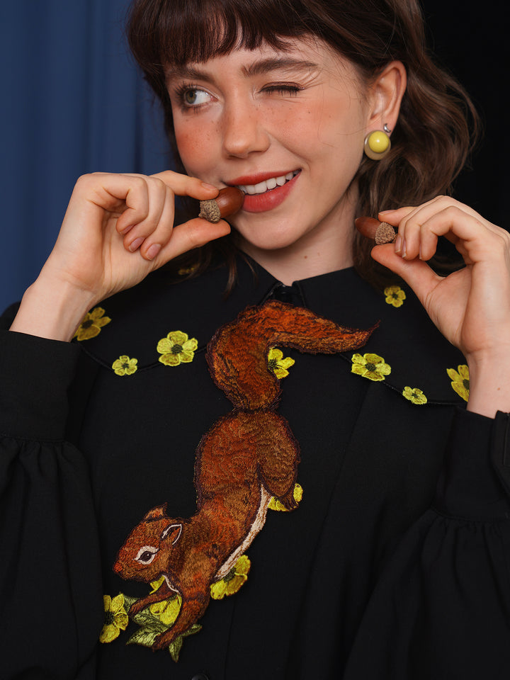 Forest Fairy Squirrel & Flower Embroidered Tie - Retro Knot-Free Niche Gift