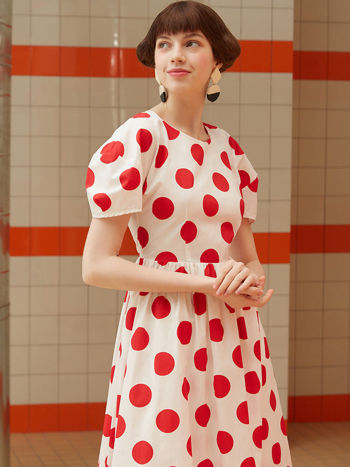 Retro Muse Polka Dot Dress - Original Summer Vacation Printed Maxi