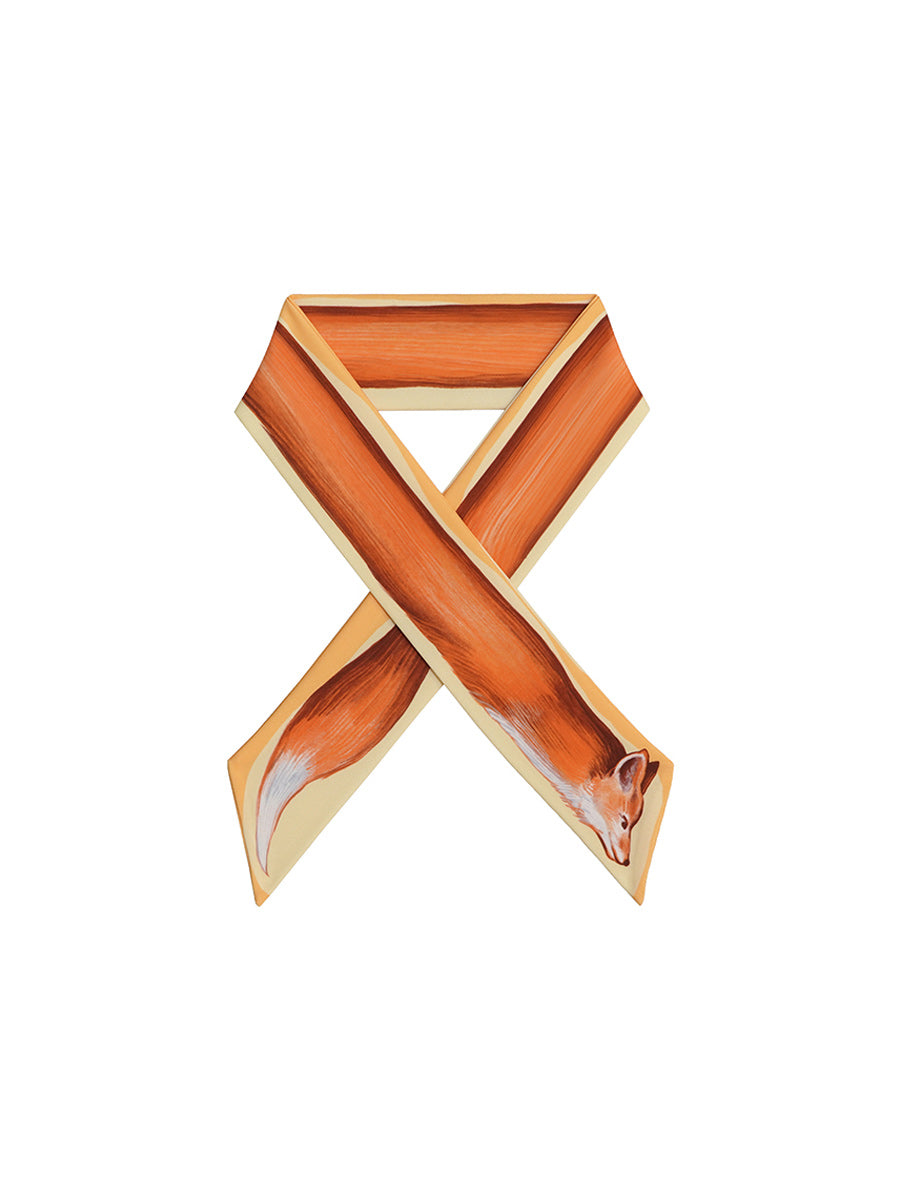 Artistic Fox Hand-Painted Narrow Scarf - Vintage Skinny Silk-Feel Long Tie