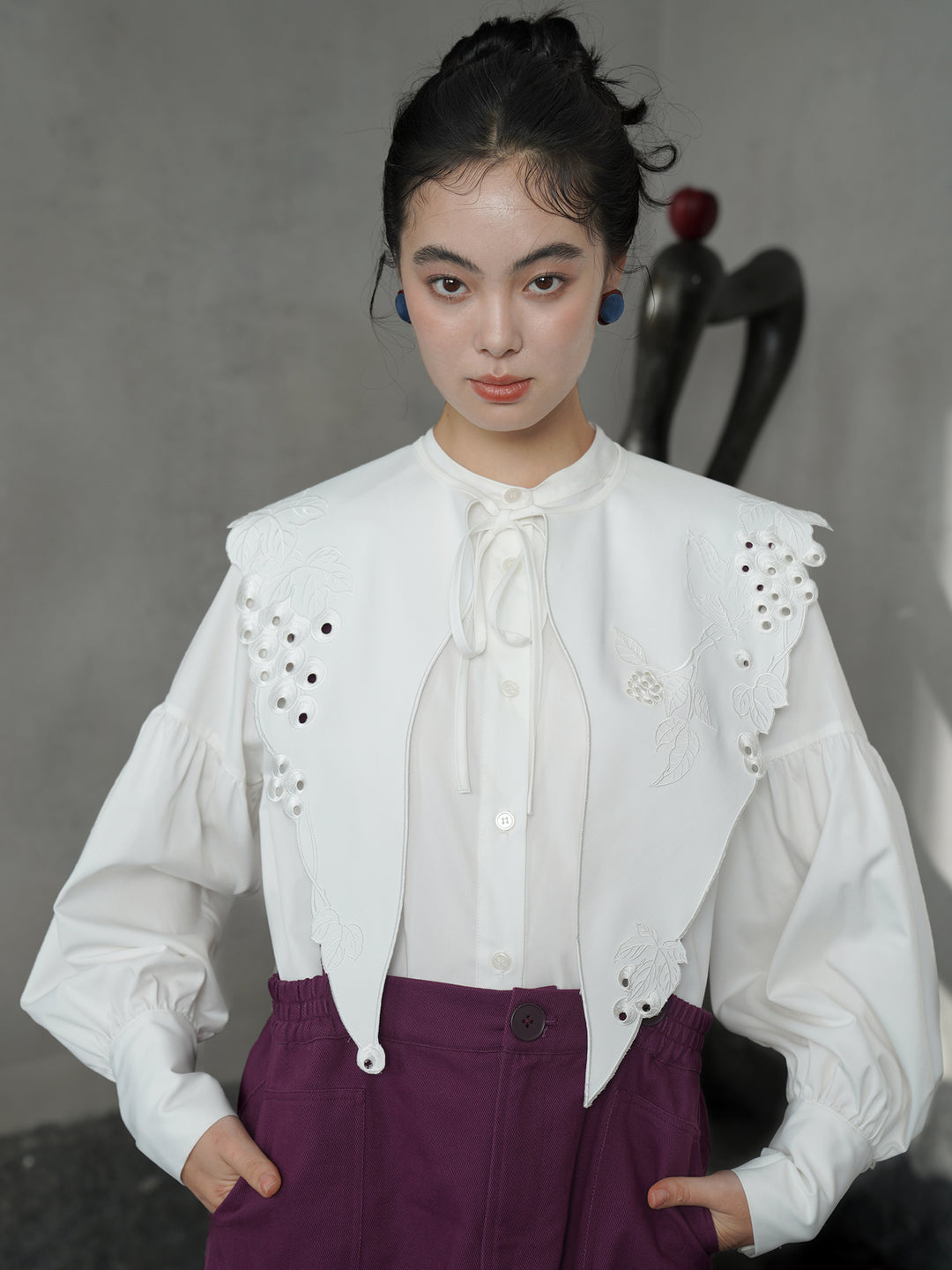 French Artistic Grape Vine Embroidered Detachable Collar | Vintage Capelet Accessory