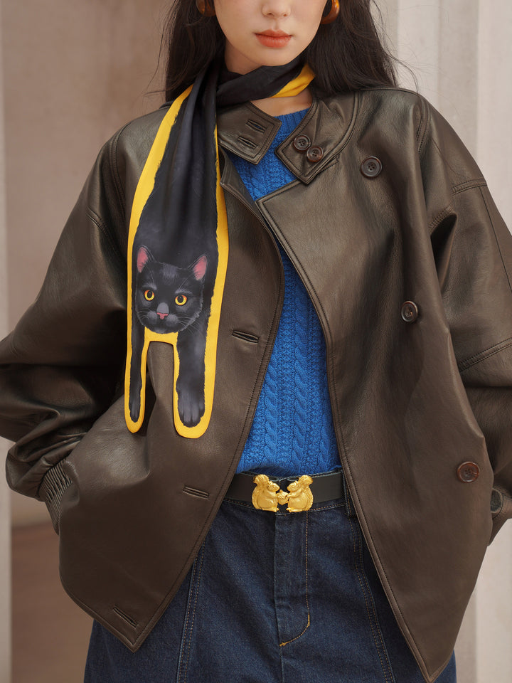 Retro belt with squirrel texture carved accessories, niche metal buckle decorative belt